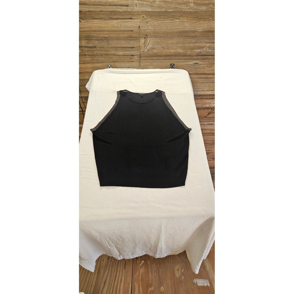 Eileen Fisher Black Knit Vest Metallic Trim Sleeveless Shell XL Tank